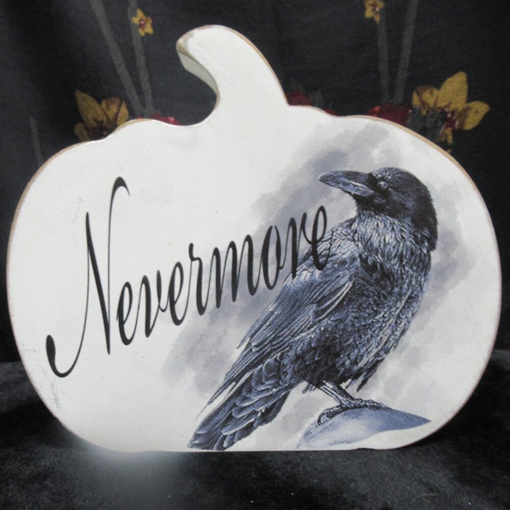 Nevermore Crow Pumpkin Wood Table Decor